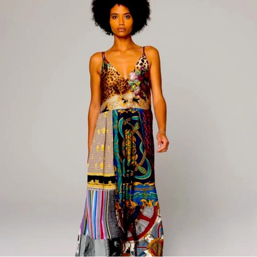 Burning torch rare scarf silk printed  dress $600 Xxs